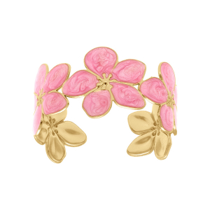 BRACELET ACIER DORÉ STELLA MIA NACRÉ ROSE RIGIDE FLEUR 60MM X 50MM