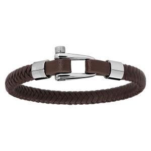 BRACELET ACIER ET CUIR BOVIN MARRON FERMOIR VISSÉ 20CM