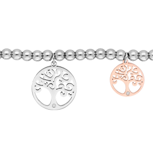 BRACELET ACIER BOULE PAMPILLES ARBRE DE VIE AVEC PVD ROSE 17+3CM