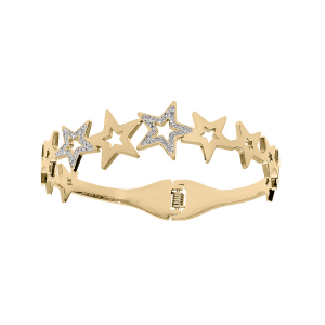 BRACELET ACIER ET PVD DORÉ RIGIDE ARTICULÉ ETOILE AVEC RÉSINE ET STRASS