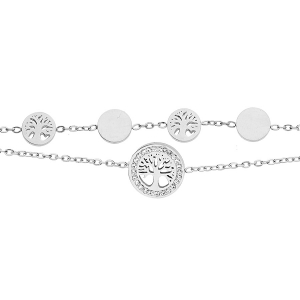 BRACELET ACIER 2 RANGS PASTILLES AVEC ARBRE DE VIE 17+3CM