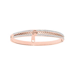 BRACELET ACIER ET PVD ROSE RIGIDE ARTICULÉ FERMETURE ECLAIR AVEC RÉSINE ET STRASS DIAM 60MM