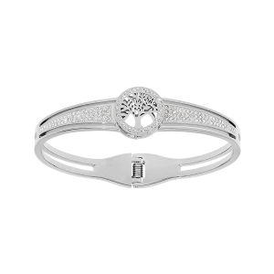 BRACELET ACIER RIGIDE ARTICULÉ ARBRE DE VIE AVEC RÉSINE ET STRASS DIAM 58MM