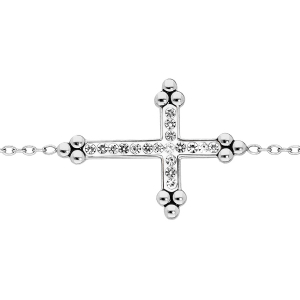 BRACELET ACIER CROIX RÉSINE BLANCHE ET PIERRES BLANCHES SYNTHETIQUE 16+3CM