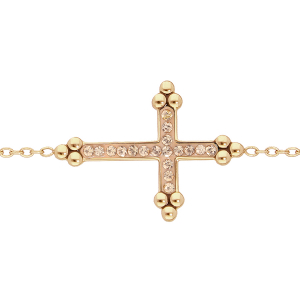 BRACELET ACIER ET PVD DORÉ CROIX RÉSINE CHAMPAGNE ET PIERRES CHAMPAGNE SYNTHETIQUE 16+3CM