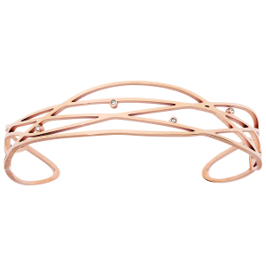BRACELET JONC ACIER ET PVD ROSE MULTI FILS ET OXYDES BLANCS 65*50MM