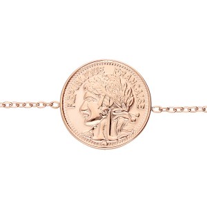 BRACELET ACIER ET PVD ROSE STYLE PIECE DE MONNAIE 16+3CM
