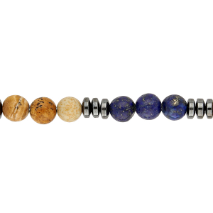 BRACELET ACIER BOULES LAPIS LAZULI  ET RYOLITE 18+3CM