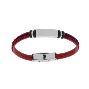 BRACELET JUNIOR ACIER ET CUIR BOVIN ROUGE 16CM RÉGLABLE A GRAVER