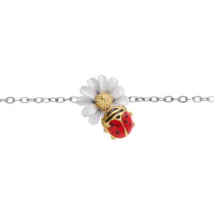 BRACELET ACIER FLEUR ET COCCINELLE 15+3CM