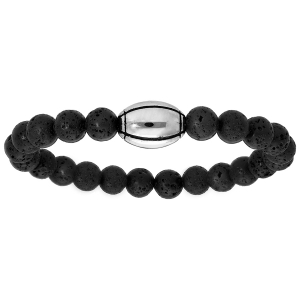 BRACELET ACIER ELASTIQUE PIERRE DE LAVE AVEC BALLON DE RUGBY