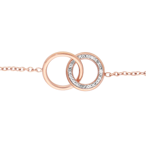 BRACELET ACIER ET PVD ROSE DOUBLE CERCLE OXYDES BLANCS SERTIS 16+3CM