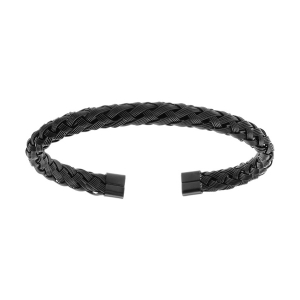 BRACELET ACIER ET PVD NOIR SATINÉ TRESSE PLATE