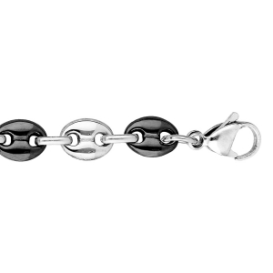 BRACELET ACIER ET PVD NOIR MAILLE GRAIN CAFE MASSIVE 8MM 21,5CM