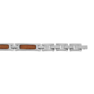 BRACELET ACIER ET ASPECT BOIS 8MM 19.5CM + 2CM RÉGLABLE TRIPLE FERMOIR