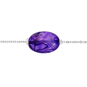BRACELET ACIER PIERRE NATURELLE AGATE VIOLETTE  (SPIRITUALITÉ)  15+3CM