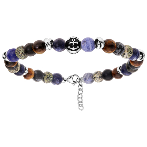 BRACELET ACIER BOULES OEIL DE TIGRE VÉRITABLE 20+2CM