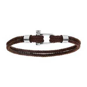 BRACELET ACIER ET CORDON MARRON FERMOIR VISSE 19,5CM