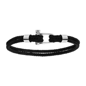 BRACELET ACIER ET CORDON NOIR FERMOIR VISSE 19,5CM