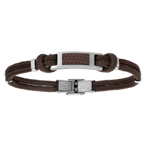 BRACELET ACIER ET 2 RANGS COTON MARRON 21CM RÉGLABLE