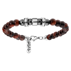 BRACELET ACIER BOULES ACIER ET OEIL DE TIGRE 19,5+2CM