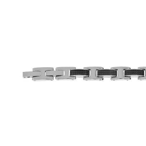 BRACELET ACIER MOTIF CARRÉ PVD NOIR 20CM + 1CM DOUBLE FERMOIR RÉGLABLE