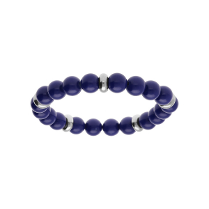 BRACELET HOMME EXTENSIBLE BOULES LAPIS LAZULI IMITATION RONDELLES ACIER 60MM