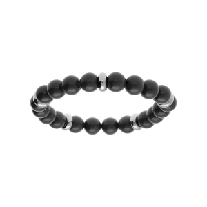 BRACELET HOMME  EXTENSIBLE BOULES ONYX IMITATION ACIER 60MM