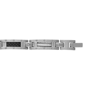 BRACELET ACIER CARBONE + 2 RANGS CABLE + VIS DOUBLE FERMOIR 19CM+1,5CM REGLABLE DOUBLE FEMOIR