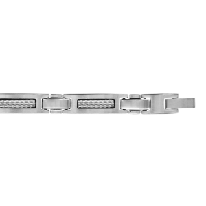 BRACELET ACIER ET CARBONE GRIS CLAIR 19CM+1,5CM REGLABLE DOUBLE FERMOIR