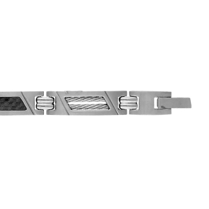 BRACELET ACIER CARBONE + 2 RANGS CABLE DOUBLE FERMOIR 19CM + 1,5CM REGLABLE DOUBLE FERMOIR
