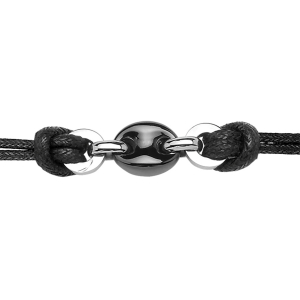 BRACELET ACIER CORDON COTON NOIR 1 GRAIN DE CAFE CERAMIQUE NOIRE 2 CERCLES 17+2CM