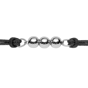BRACELET ACIER CORDON NOIR CENTRE 3 BOULES 17CM+2CM