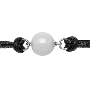 BRACELET ACIER CORDON NOIR BOULE CERAMIQUE BLANCHE 17+2CM