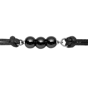 BRACELET ACIER CORDON NOIR CENTRE 3 BOULES CERAMIQUE NOIRE 17+2CM