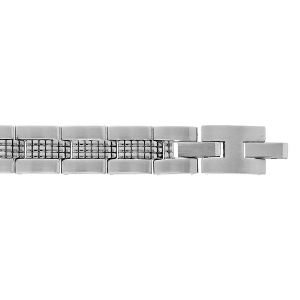 BRACELET ACIER MAT ET BRILLANT 19CM + 1,5CM REGLABLE DOUBLE FERMOIR