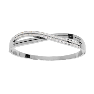 BRACELET ACIER RIGIDE ARTICULE CROISÉ AVEC STRASS DIAM 60MM