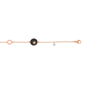 BRACELET ACIER ET PVD ROSE RONDELLE RÉSINE NOIRE ET 1 OXYDE BLANC ETOILÉ 16+3CM