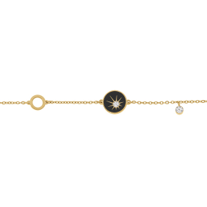 BRACELET ACIER DORÉ RONDELLE RÉSINE NOIRE ET 1 OXYDE BLANC ETOILÉ 16+3CM