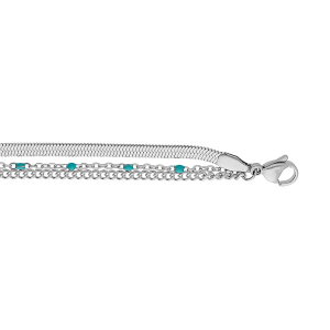 BRACELET ACIER 3 RANGS AVEC BOULES TURQUOISE IMITATION 16,5+3CM