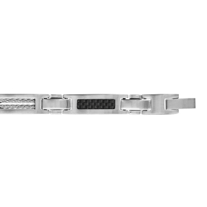 BRACELET ACIER CABLE ET CARBONE DOUBLE FERMOIR 19CM+1,5CM