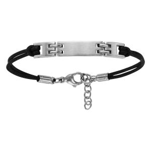 BRACELET IDENTITE ACIER DOUBLE CORDON NOIR 18+2CM REGLABLE