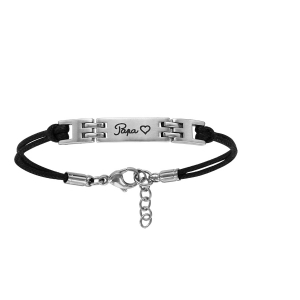 BRACELET IDENTITE ACIER DOUBLE CORDON NOIR 18+2CM GRAVE PAPA+COEUR