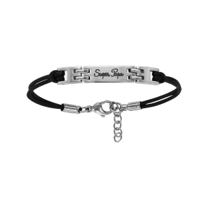 BRACELET IDENTITE ACIER DOUBLE CORDON NOIR 18+2CM GRAVE SUPER PAPA