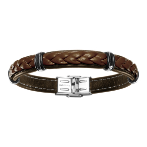 BRACELET ACIER ET CUIR BOVIN MARRON MODELE HOMME  20CM REGLABLE