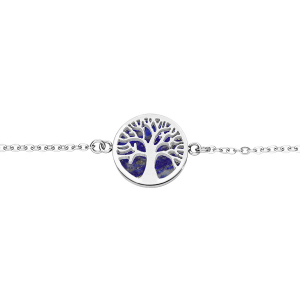 BRACELET ACIER CERCLE PIERRE LAPIS LAZULI VÉRITABLE AVEC ARBRE DE VIE 16+3CM
