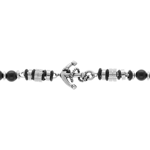 BRACELET ACIER BOULES ONYX VÉRITABLE AVEC ANCRE 19+3CM