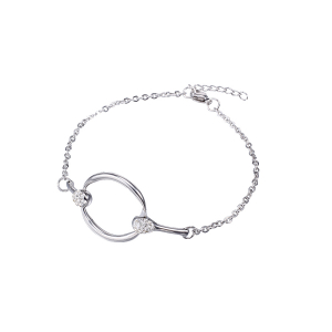 BRACELET ACIER CERCLE STRASS BLANCS 16CM + 2.5CM