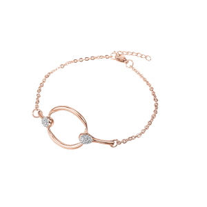 BRACELET ACIER ET PVD ROSE CERCLE STRASS BLANCS 16CM + 2.5CM