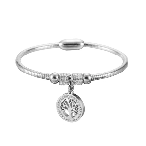 BRACELET ACIER RIGIDE MOTIF ARBRE DE VIE 19CM
